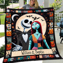 Load image into Gallery viewer, Personalized Halloween Quilt featuring Jack & Sally Custom Names Gift for Couples