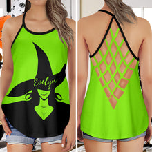 Load image into Gallery viewer, Personalized Witch Cross Tank Top with Custom Name for Halloween