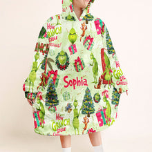 Load image into Gallery viewer, Personalized How the Grinch Stole Christmas Blanket Hoodie for Kids