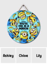 Load image into Gallery viewer, Personalized Round Wood Sign with Minions Design for Kids
