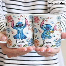 Load image into Gallery viewer, Personalized Floral Mug with Stitch Design Gift for Mom