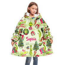Load image into Gallery viewer, Personalized How the Grinch Stole Christmas Blanket Hoodie for Kids