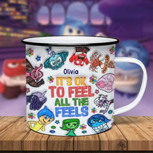 Load image into Gallery viewer, Personalized Enamel Mug 'It's OK To Feel All The Feels' Custom Gift for Teachers, Graduation, Back to School