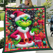 Load image into Gallery viewer, Personalized Grinch Christmas Quilt Custom Name Holiday Gift