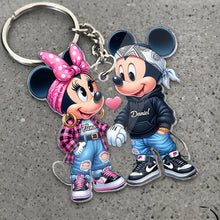 Load image into Gallery viewer, Personalized Mouse Couple Keychain Custom Name Gift for Valentine’s Day