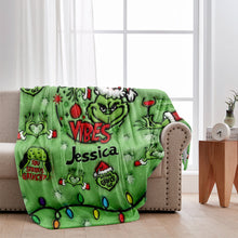 Load image into Gallery viewer, Personalized Merry Grinchmas Blanket Custom Name Gift for Christmas