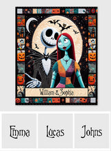 Load image into Gallery viewer, Personalized Halloween Quilt featuring Jack & Sally Custom Names Gift for Couples