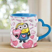 Load image into Gallery viewer, Personalized Heart Handle Mug Minion Design Custom Name Gift for Valentine’s Day