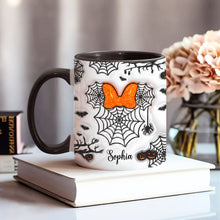 Load image into Gallery viewer, Personalized Halloween Accent Mug with Spider Webs & Name
