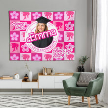 Load image into Gallery viewer, Personalized Pink Graduation Wall Tapestry with Custom Name and Photo for Girls