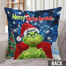 Load image into Gallery viewer, Personalized Merry Grinchmas Throw Pillow Custom Gift for Christmas