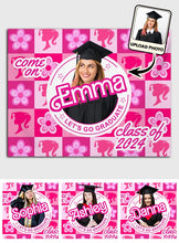 Load image into Gallery viewer, Personalized Pink Graduation Wall Tapestry with Custom Name and Photo for Girls