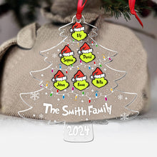 Load image into Gallery viewer, Personalized Grinch Family Transparent Christmas Ornament 2024
