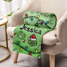 Load image into Gallery viewer, Personalized Merry Grinchmas Blanket Custom Name Gift for Christmas