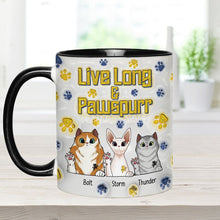Load image into Gallery viewer, Personalized Accent Mug Live Long and Pawspurr Cat Design Gift for Pet Lovers