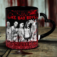 Load image into Gallery viewer, Personalized Heart Handle Mug with 'I Like Bad Boys' Design for Friends