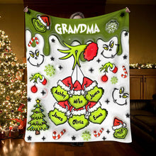 Load image into Gallery viewer, Personalized Christmas Blanket with Snowflakes & Grinch Design for Grandma