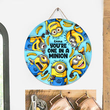 Load image into Gallery viewer, Personalized Round Wood Sign with Minions Design for Kids