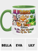 Load image into Gallery viewer, Personalized Hallothanksmas Accent Mug Custom Name Gift
