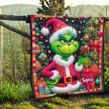 Load image into Gallery viewer, Personalized Grinch Christmas Quilt Custom Name Holiday Gift
