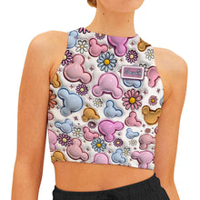 Load image into Gallery viewer, Personalized Floral Mouse Ears Crop Tank Top for Women
