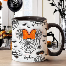 Load image into Gallery viewer, Personalized Halloween Accent Mug with Spider Webs & Name