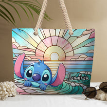 Load image into Gallery viewer, Personalized Canvas Beach Bag Custom Name with Rope Handles