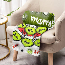 Load image into Gallery viewer, Personalized Christmas Blanket with Snowflakes & Grinch Design for Grandma