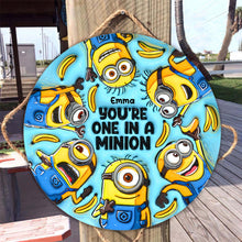 Load image into Gallery viewer, Personalized Round Wood Sign with Minions Design for Kids