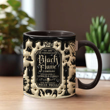 Load image into Gallery viewer, Personalized Black Flame Company Accent Mug Custom Name Halloween Gift