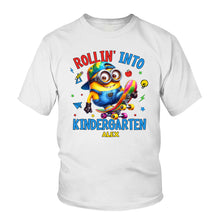 Load image into Gallery viewer, Personalized Kids T-Shirt Rollin Into Kindergarten Custom Name