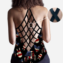 Load image into Gallery viewer, Personalized Cross Tank Top USA Flag Design Custom Name Gift