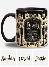 Load image into Gallery viewer, Personalized Black Flame Company Accent Mug Custom Name Halloween Gift