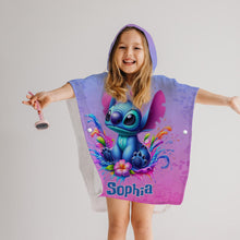 Load image into Gallery viewer, Personalized Kid Hooded Towel Poncho with Name for Beach Fun