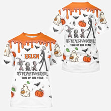 Load image into Gallery viewer, Personalized Autumn Skeleton All Over Shirt Custom Name Halloween Gift