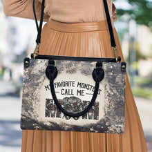 Load image into Gallery viewer, Personalized Leather Handbag for Mom with Favorite Monsters Design