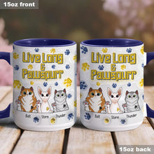 Load image into Gallery viewer, Personalized Accent Mug Live Long and Pawspurr Cat Design Gift for Pet Lovers