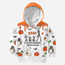 Load image into Gallery viewer, Personalized Autumn Skeleton All Over Shirt Custom Name Halloween Gift