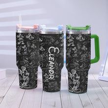 Load image into Gallery viewer, Personalized Black and White Mouse Tumbler with Handle Gift for Mom or Dad