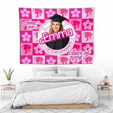 Load image into Gallery viewer, Personalized Pink Graduation Wall Tapestry with Custom Name and Photo for Girls