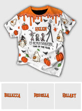 Load image into Gallery viewer, Personalized Autumn Skeleton All Over Shirt Custom Name Halloween Gift