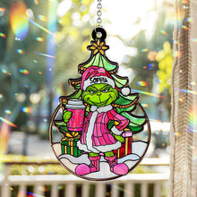 Load image into Gallery viewer, Personalized Grinchy Green Santa Suncatcher Ornament Gift