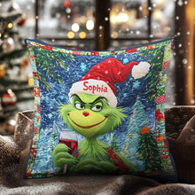 Load image into Gallery viewer, Personalized Merry Grinchmas Throw Pillow with Name for Christmas