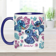 Load image into Gallery viewer, Personalized Accent Mug with Blue Rim Cute Character Design Gift for Mom