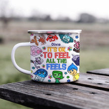 Load image into Gallery viewer, Personalized Enamel Mug 'It's OK To Feel All The Feels' Custom Gift for Teachers, Graduation, Back to School