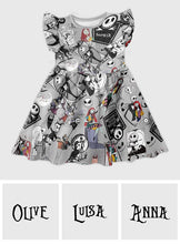 Load image into Gallery viewer, Personalized Nightmare Kids Ruffle Sleeve Dress for Halloween