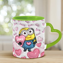 Load image into Gallery viewer, Personalized Heart Handle Mug Minion Design Custom Name Gift for Valentine’s Day