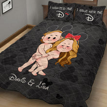 Load image into Gallery viewer, Personalized Couple Mouse Ears Quilt Set Custom Names Gift