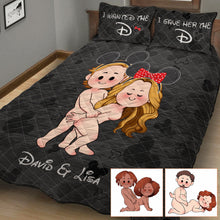 Load image into Gallery viewer, Personalized Couple Mouse Ears Quilt Set Custom Names Gift