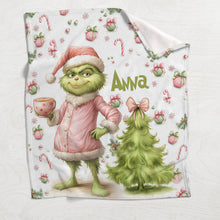 Load image into Gallery viewer, Personalized Grinch Christmas Blanket Custom Name Gift